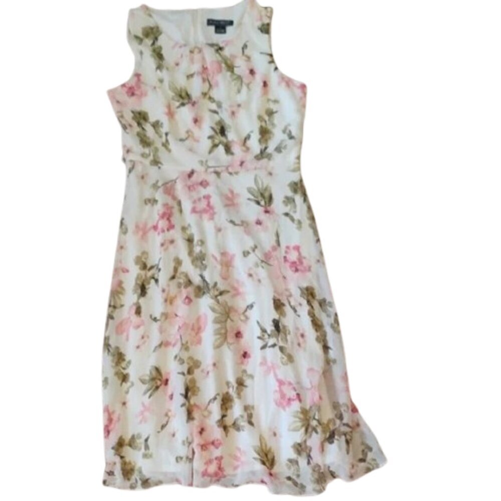 Jessica Howard Women's 14 White Pink and Green Flowy Floral Midi Dress